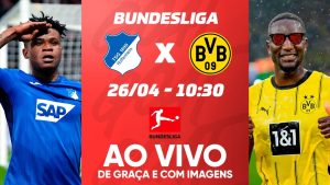 Hoffenheim x Borussia Dortmund na imagem, à esquerda, jogador do Hoffenheim, e à direita, Guirassy, jogador do Borussia Dortmund