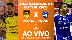Jaraguá x Foz Cataratas na imagem, jogador do Jaraguá, à esquerda, e jogador do Foz Cataratas, à direita.