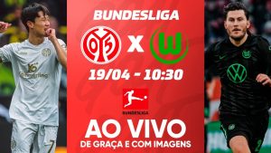 Mainz x Wolfsburg na imagem, à esquerda, jogador do Mainz, e à direita, jogador do Wolfsburg